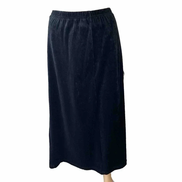 Laura Scott Black Velvet Velour Maxi Skirt Elastic Waist Stretch Comfy Women M - Picture 1 of 7